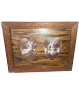 Antique Cupid Awake Cupid Sleeping Intricate Matted Wood Frame Heart Cut... - £24.95 GBP