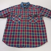 Faded Glory Men's Flannel Large Blue/Red Plaid Pockets Long Sleeve Chest 44" image 11