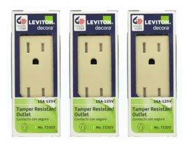 Decora Duplex Receptacle 15A 125V Light Almond Leviton T5325-T (3-Pack) - $10.88