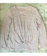 Cat &amp; Jack Top Sz 10-12 Gray White Striped Knotted Front Long Sleeve Pul... - $188.16 MXN