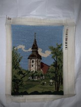 VINTAGE COMPLETED UNFRAMED NEEDLEPOINT Forested Church Scene 11” X 15” - £23.25 GBP