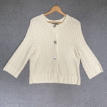 Jones New York Cardigan Womens S M Cream Beige Pearl Shell Button Knit Sweater - £10.46 GBP