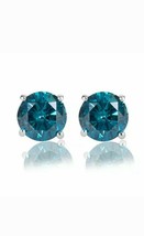 2CT Simulated Round Blue Diamond 14K White Gold Plated Stud Earrings - £44.09 GBP