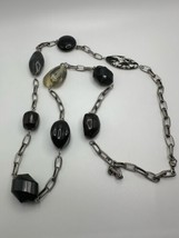 Vintage Silver Black Bead Long Necklace 36” - $13.00 CAD