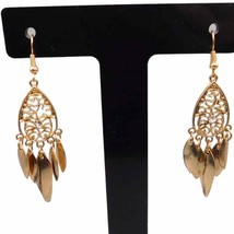 Vintage Spikes Chandelier Earrings Dangle Intricate Design Gold Tone French Wire - £7.82 GBP