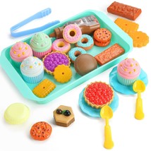 Pretend Play Desserts Toy, 29 Pcs Kids Desserts Food Toy Set Pretend Tea Party F - £19.74 GBP