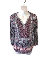 Lucky Brand Top Womens Small Boho Embroidered V Neck Long Sleeve Casual - £13.13 GBP