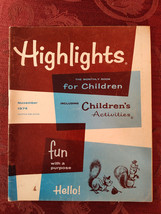 Rare HIGHLIGHTS Children&#39;s magazine November 1974 Stories Activites Puzzles! - £12.16 GBP