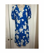 Tommy Hilfiger Elegant Royal Blue Floral Dress 8 V-Neck Short Sleeve  Mi... - $21.64 CAD