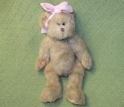 14&quot; Bearington Collection Teddy Bear Jointed Plush Stuffed Animal Beige Pink Bow - £18.04 GBP