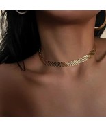 18K gold plated braided Herringbone Chain choker necklace women Tarnish ... - $593.49 MXN