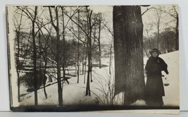 RPPC Victorian Woman in Wooded Photo Snow Scene c1910 Postcard P12 - £7.79 GBP