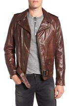 Men biker leather jacket motorcycle designer brown men leather jacket #19 - $150.99