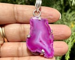925 Sterling Silver Plated, PINK Druzy Geode Agate Stone Pendant, Healing 3 - $12.73