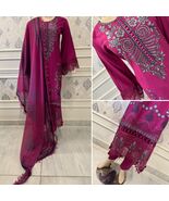 Pakistani Magenta 3Pcs Fancy Viscose Dress with thread embroidery ,S - $88.11