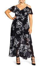 City Chic Floral Cold Shoulder Maxi Dress SZ M/18 Black Ivory - $58.88