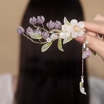 Purple Lily of The Valley Side Hairpin Side Clip Hair Antique Style Gift - $12.86