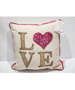Hearts &amp; Kisses Valentines LOVE Pink Gold Hearts Beaded Pillow 12&quot; x 12&quot; - £28.05 GBP