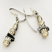 Vintage 925 Sterling Silver Black Onyx Bead Dangle Drop Earrings - 2” - $31.66