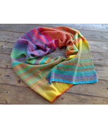 OOAK Pastel Rainbow hand-knitted shawl - lightweight, soft, colorful, 20... - £95.02 GBP