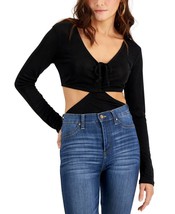 MSRP $34 Just Polly Juniors&#39; Long-Sleeve Cutout Bodysuit Black Size Large - £5.02 GBP