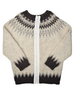 Vintage Hand Knit Wool Sweater Womens L Full Zip Nordic Fair Isle Heavy ... - £30.36 GBP
