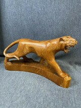 Vintage Wood Hand Carved Lion Figure Made in Thailand 11” Long - $33.13 CAD