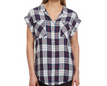 Jachs Girlfriend Ladies&#39; Size Large Short Sleeve Blouse, Navy Plaid - $12.99