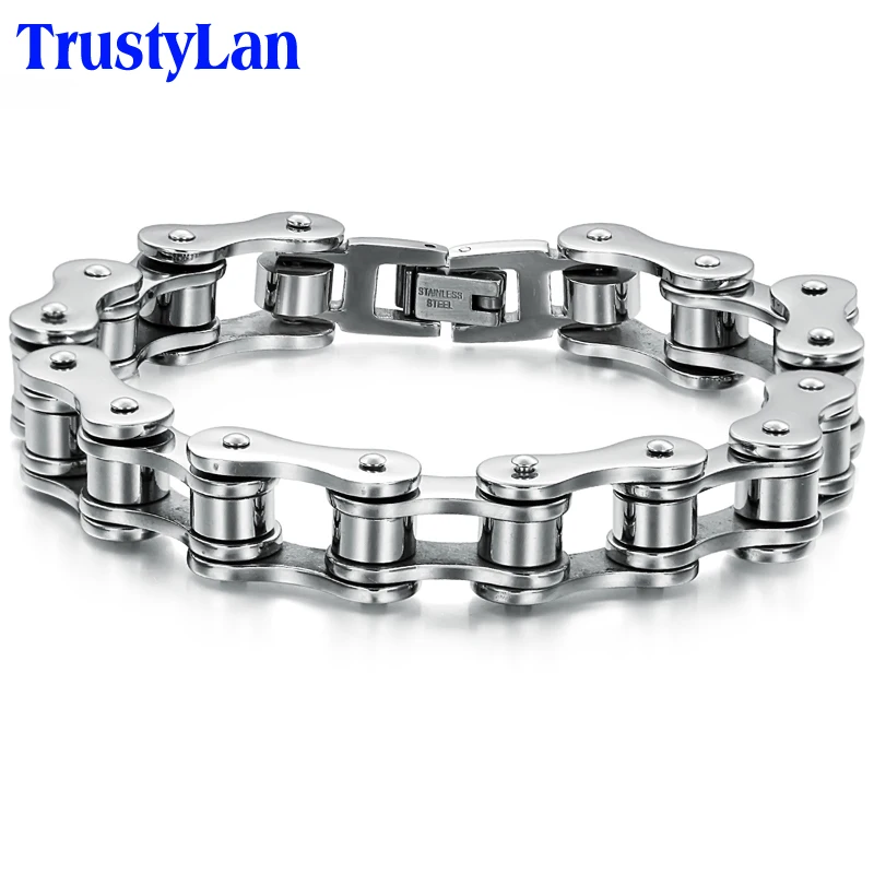 Rock And Roll Stainless Steel Man Bracelet 12MM Bike Bicycle Motorcycle Link Cha - £18.92 GBP
