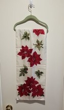 Vintage Oscar de la Renta Christmas Ivory Poinsetta Holly Oblong Silk Feel Scarf - $19.79