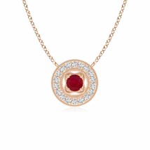ANGARA Vintage Style Ruby Halo Pendant with Milgrain Detailing in 14K Solid Gold - £397.11 GBP