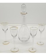 VC) Vintage 5 Piece Clear Etched Glass Decanter Stem Shot Glass Set Grap... - $39.59