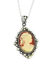 Sterling Silver Resin Cameo and Pearlized Beads Frame Pendant Necklace, 16-18&quot; S - £31.96 GBP