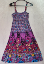 Basix Tank Dress Womens Large Purple Floral Ruched Sleeveless Sweetheart... - $17.04