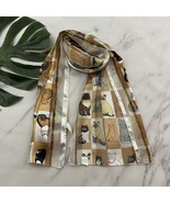 Vintage Y2k Cat Print Scarf White Tan Cartoon Kittens Semi Sheer Squares... - $18.80