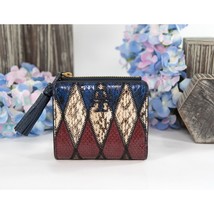 Tory Burch Taylor Navy Burgundy Snakeslin Leather Small Compact Wallet NWT - £130.89 GBP