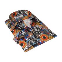 Men's EMILIO CERUTTI Sport Shirt 100% Cotton Long Sleeves #EMC13 Black Red image 2