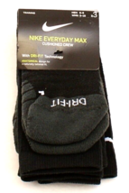 Nike Everyday Max Black Cushioned Crew Socks 3 in Package Men&#39;s 6-8 - £30.95 GBP
