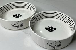 2 PEANUTS SNOOPY Dog Bowl STONEWARE FOOD WATER PET CERAMIC New - $24.70