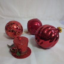 Lot Of 4 Red Christmas Ornaments Large - £7.77 GBP