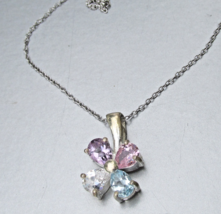 Vintage Sterling Silver 4 Color Pastel Cubic Zirconia CZ FLOWER Pendant ... - $24.70