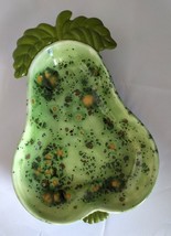 Handmade Green Glazed Ceramic PEAR Serving/Trinket Dish (signed AD &#39;87) - $14.60