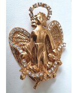 Angel Brooch Pin with Crystal Rhinestone Accents 2 3/4 Inches Tall Gold ... - £19.71 GBP