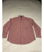 Vtg TOMMY HILFIGER Red -White Stripe Long Sleeve Button Down Shirt - Men... - $19.88