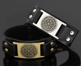 Bangle Viking Runes Men Bracelet Leather Vintage Amulet Jewelry - £13.68 GBP