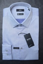Hugo Boss Mens Isko Travel Fresh 24 Hours Slim Fit Blue Cotton Dress Shirt 43 17 - £51.27 GBP
