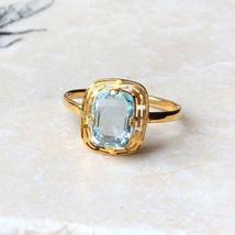 Vintage 14k Yellow Gold Over Aquamarine Solitaire Wedding Engagement Ring 2.00Ct - £80.65 GBP
