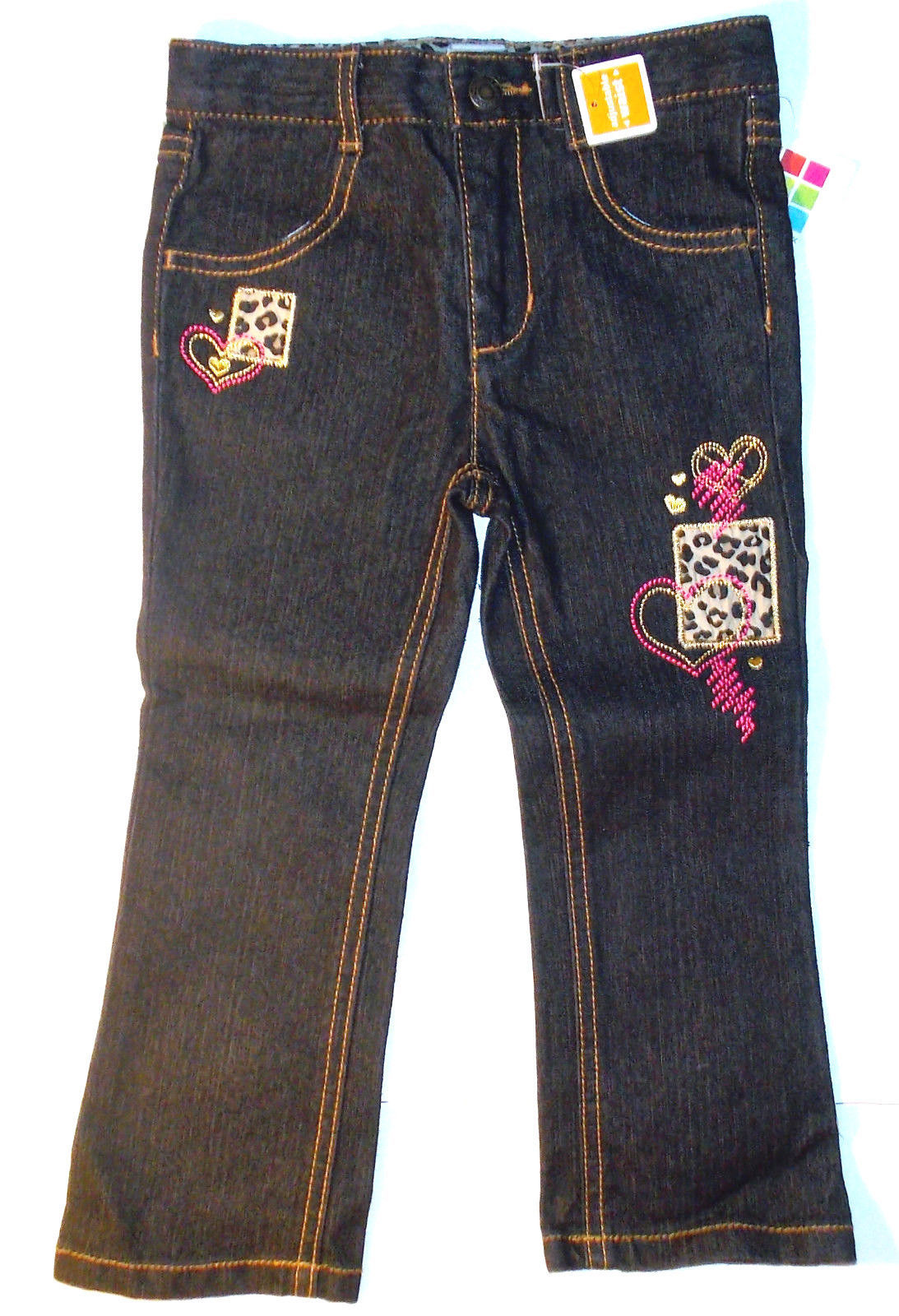 Healthtex Toddler Girls Black Jeans with Leopard Patch Heart Size 3T NWT - £7.85 GBP