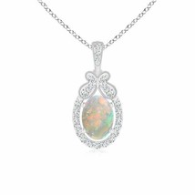 ANGARA Floating Opal and Diamond Halo Pendant with Butterfly Motif in 14K Gold - £654.05 GBP