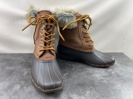 Sperry Top Sider Duck Boots Women 6M Shoes Brown Gray Waterproof Fur Trim - $27.54